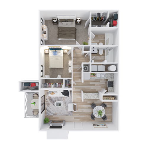 Floor plan for 2 beds, 2 baths, 1028 sqft
